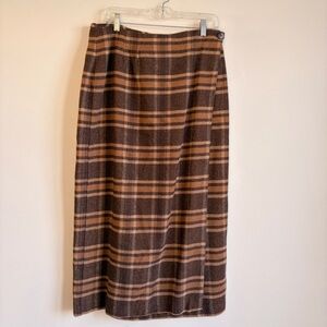 VTG Harris/Wallace Plaid Brown Wool Women's Skirt Size 12